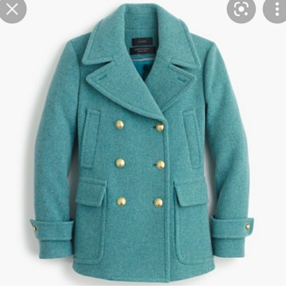 J. Crew Stadium Cloth Nello Gori Majesty Pea Coat Jacket Teal Blue Green 6 P2 - Picture 1 of 7